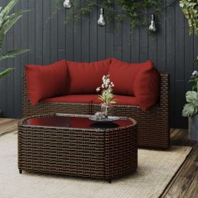 3 Piece Patio Lounge Set with Cushions Brown Poly Rattan
