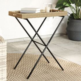 Folding Tray Table Beige 25.6"x15.7"x29.5" Poly Rattan