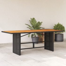 Patio Table with Acacia Wood Top Black 74.8"x31.5"x29.1" Poly Rattan