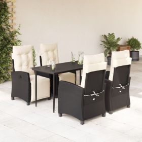 5 Piece Patio Dining Set with Cushions Black Poly Rattan