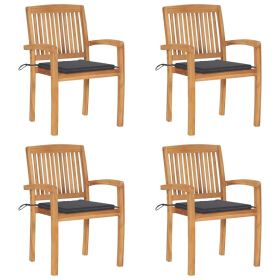 Stacking Patio Chairs with Cushions 4 pcs Solid Teak Wood