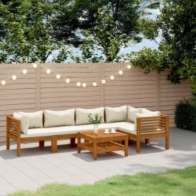 6 Piece Patio Lounge Set with Cream Cushion Solid Acacia Wood
