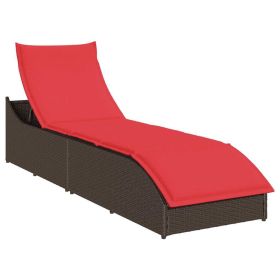 Folding Sun Lounger with Cushion and Storage Brown Poly Rattan