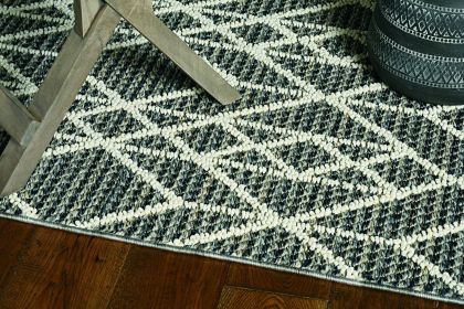 10' X 13' Grey Machine Woven Uv Treated Geometric Indoor Outdoor Area Rug