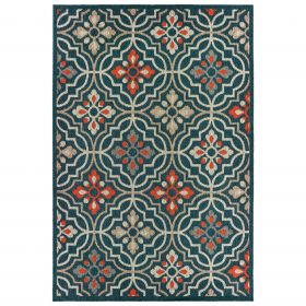 10' X 13' Blue and Orange Moroccan Indoor Outdoor Area Rug
