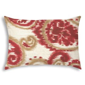 14" X 20" Red And Cream Blown Seam Paisley Lumbar Indoor Outdoor Pillow
