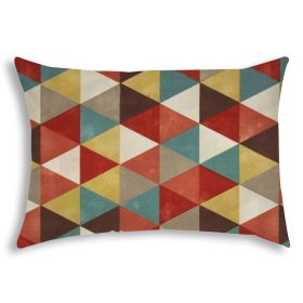 14" X 20" Red And White Blown Seam Geometric Lumbar Indoor Outdoor Pillow