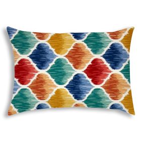 14" X 20" Blue And Green Blown Seam Quatrefoil Lumbar Indoor Outdoor Pillow