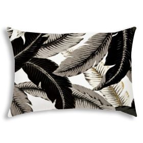 14" X 20" Black And White Blown Seam Tropical Lumbar Indoor Outdoor Pillow