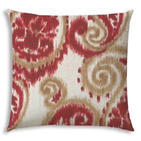 17" X 17" Red And Cream Blown Seam Ikat Lumbar Indoor Outdoor Pillow