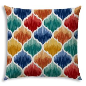 17" X 17" Blue And Green Blown Seam Quatrefoil Lumbar Indoor Outdoor Pillow