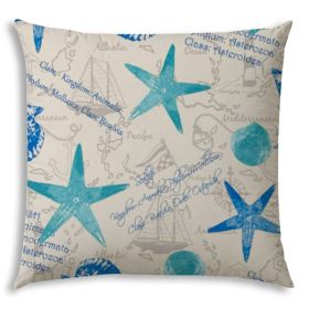 17" X 17" Blue And Gray Boat Blown Seam Coastal Lumbar Indoor Outdoor Pillow