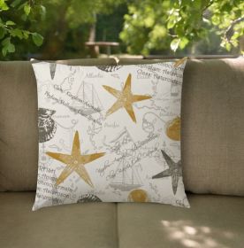 17" Beige and Gold Starfish Coastal Indoor Outdoor Throw Pillow