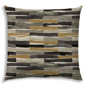 17" X 17" Gray And White Blown Seam Geometric Lumbar Indoor Outdoor Pillow