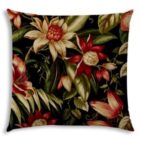 17" X 17" Tan And Red Blown Seam Floral Throw Indoor Outdoor Pillow