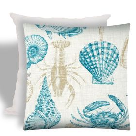 17" X 17" Teal And Ivory Seashells Zippered Nautical Throw Indoor Outdoor Pillow