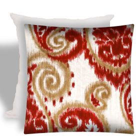 17" X 17" Red And Cream Zippered Paisley Throw Indoor Outdoor Pillow