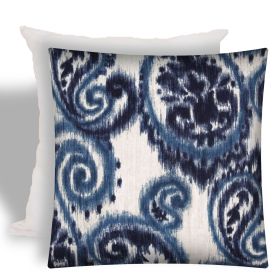 17" X 17" Navy Blue And Cream Zippered Paisley Throw Indoor Outdoor Pillow