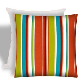 17" X 17" Red And White Zippered Striped Throw Indoor Outdoor Pillow