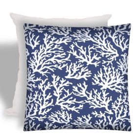 17" X 17" Deep White Corals Zippered Coastal Throw Indoor Outdoor Pillow