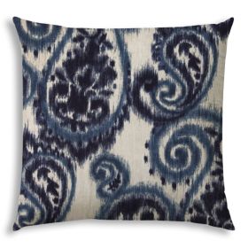 20" X 20" Navy Blue And Cream Blown Seam Paisley Throw Indoor Outdoor Pillow