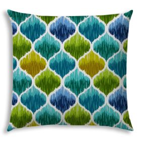 20" X 20" Aqua And Green Blown Seam Quatrefoil Throw Indoor Outdoor Pillow