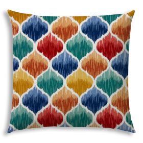 20" X 20" Blue And Green Blown Seam Quatrefoil Throw Indoor Outdoor Pillow