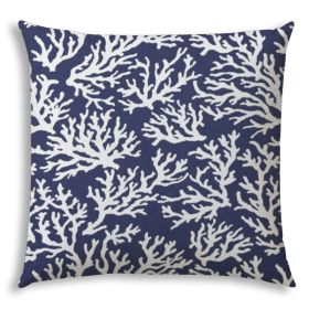 20" X 20" Deep White Corals Blown Seam Coastal Throw Indoor Outdoor Pillow