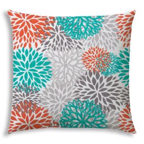 20" X 20" Orange And White Zippered Floral Throw Indoor Outdoor Pillow