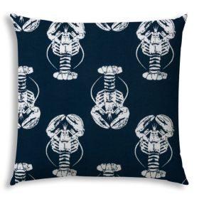 20" X 20" Navy Blue And White Lobster Zippered Coastal Throw Indoor Outdoor Pillow