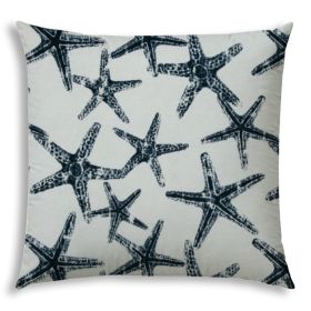 20" X 20" Navy Blue And White Starfish Zippered Coastal Throw Indoor Outdoor Pillow
