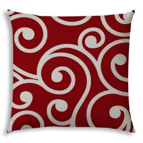 20" X 20" Red And White Zippered Swirl Throw Indoor Outdoor Pillow