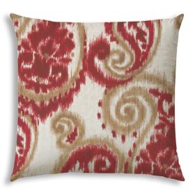 20" X 20" Red And Cream Zippered Paisley Throw Indoor Outdoor Pillow