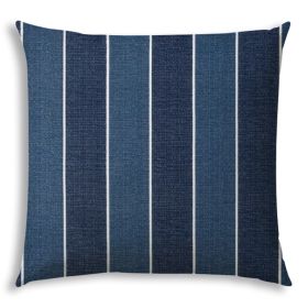 20" X 20" Navy Blue And Cream Zippered Striped Throw Indoor Outdoor Pillow