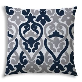 20" X 20" Navy Blue And White Zippered Trellis Throw Indoor Outdoor Pillow