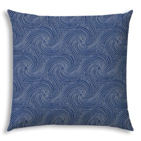 20" X 20" Blue And White Zippered Swirl Throw Indoor Outdoor Pillow