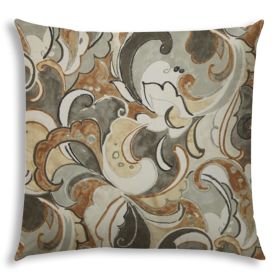 20" X 20" Gray And Ivory Zippered Floral Throw Indoor Outdoor Pillow