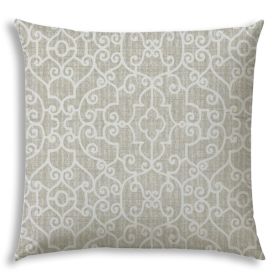 20" X 20" Light Ivory Zippered Stencil Throw Indoor Outdoor Pillow