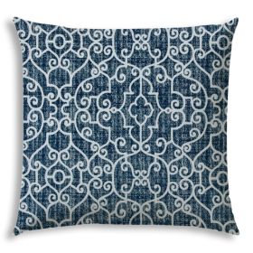 20" X 20" Indigo And Navy Zippered Stencil Throw Indoor Outdoor Pillow