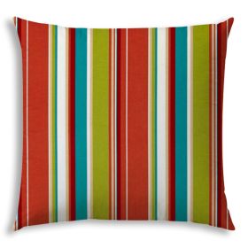 20" X 20" Red And White Zippered Striped Throw Indoor Outdoor Pillow