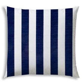 20" X 20" Navy Blue And White Zippered Striped Throw Indoor Outdoor Pillow