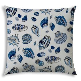 20" X 20" Navy Blue And White Seashells Zippered Nautical Throw Indoor Outdoor Pillow
