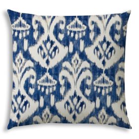 20" X 20" Indigo And Cream Zippered Ikat Throw Indoor Outdoor Pillow