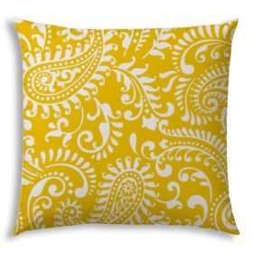 20" X 20" Cream And White Zippered Paisley Throw Indoor Outdoor Pillow