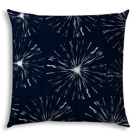 20" X 20" Navy Blue And White Zippered Floral Throw Indoor Outdoor Pillow