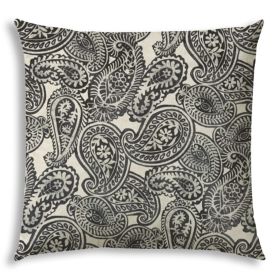 20" X 20" Gray And Cream Zippered Paisley Throw Indoor Outdoor Pillow