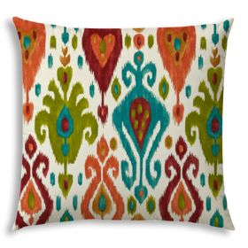 20" X 20" Orange And Red Zippered Ikat Throw Indoor Outdoor Pillow