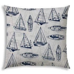 20" X 20" Navy Blue And Cream Boat Zippered Nautical Throw Indoor Outdoor Pillow