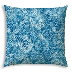 20" X 20" Blue And White Zippered Ikat Throw Indoor Outdoor Pillow