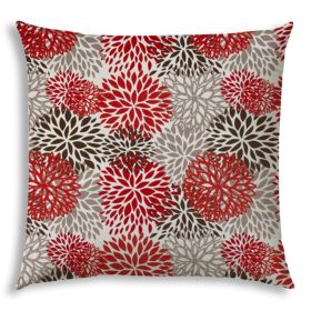 20" X 20" Red And White Zippered Floral Throw Indoor Outdoor Pillow